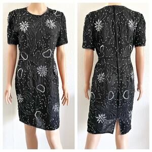 Robert Anthony Vintage 100% Silk  Beaded Embellished Evening  Dress Size 4 (Med)